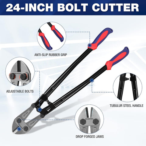 WORKPRO W017006A Bolt Cutter, Bi-Material Handle with Soft Rubber Grip, 24", Chrome Molybdenum Steel Blade