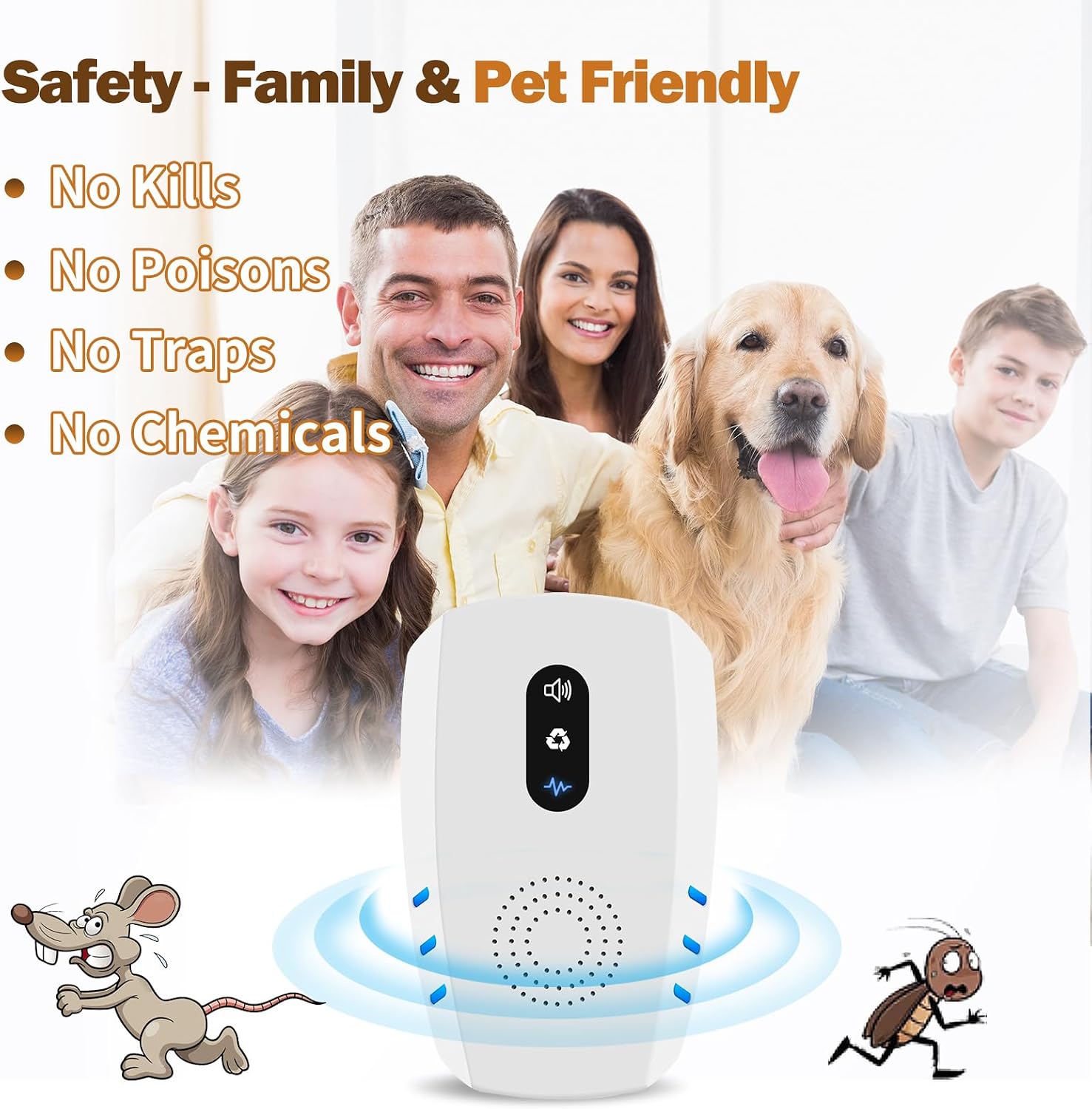 2026 Upgraded Ultrasonic Indoor Pest Repeller, 3-Mode Mouse Traps, 6 Pack