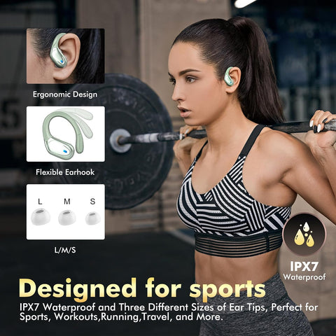 HAOYUYAN Wireless Earbuds, Sports Bluetooth Headphones, 80Hrs Playtime Ear Buds with LED Power Display, Noise Canceling Headset, IPX7 Waterproof Earphones for Workout/Running（Light Green）