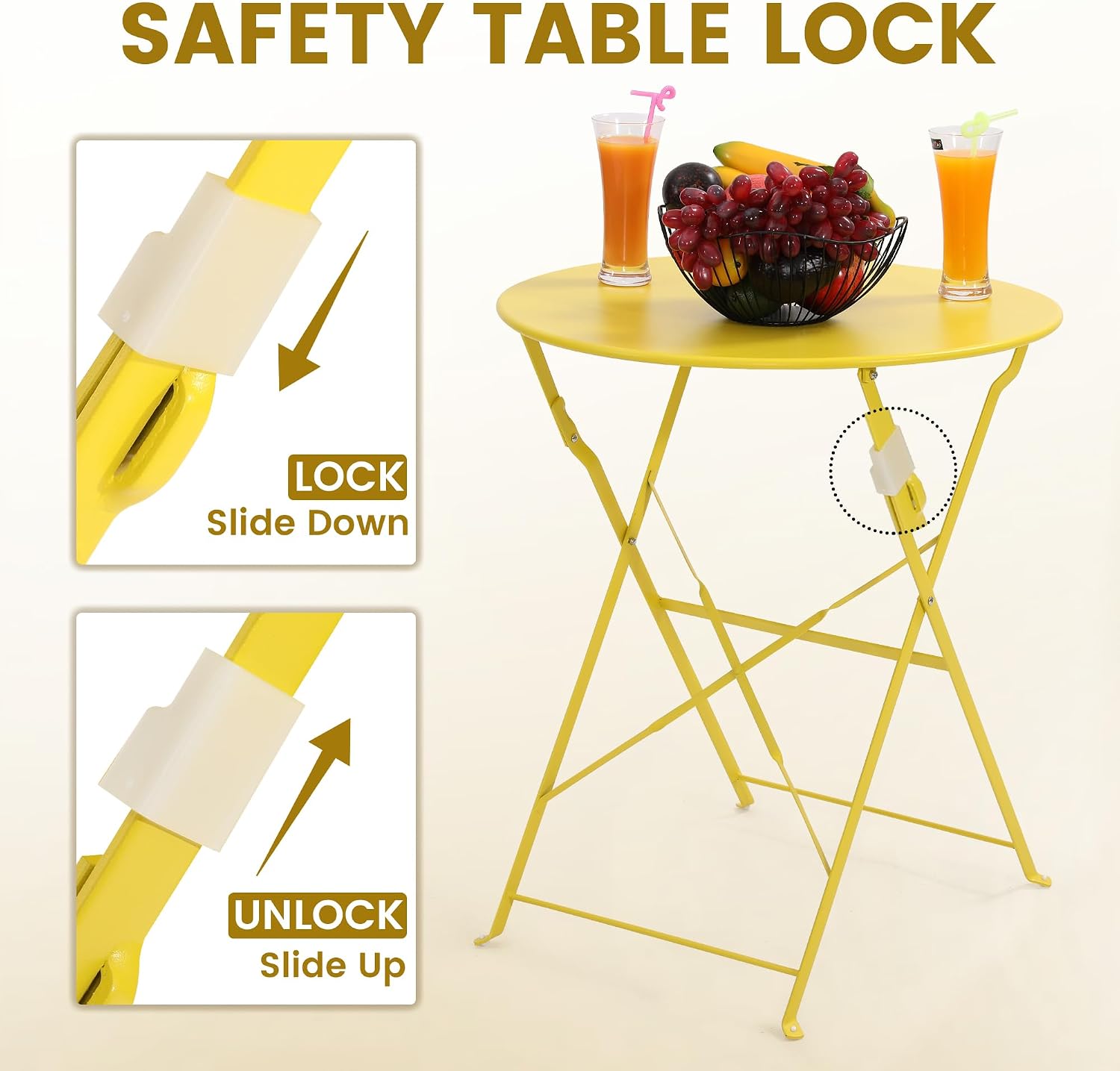 Kromax Outdoor 3 Piece Patio Bistro Set, Bistro Table and Chairs, Yellow
