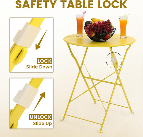 Kromax Outdoor 3 Piece Patio Bistro Set, Bistro Table and Chairs, Yellow