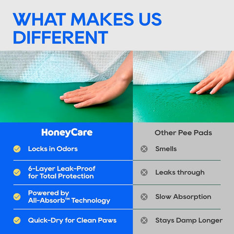 Honey Care All-Absorb, Small 17.5" x 23.5", 120 Count, Dog and Puppy Training Pads, Ultra Absorbent and Odor Eliminating, Leak-Proof 5-Layer Potty Training Pads with Quick-Dry Surface, Blue, A05