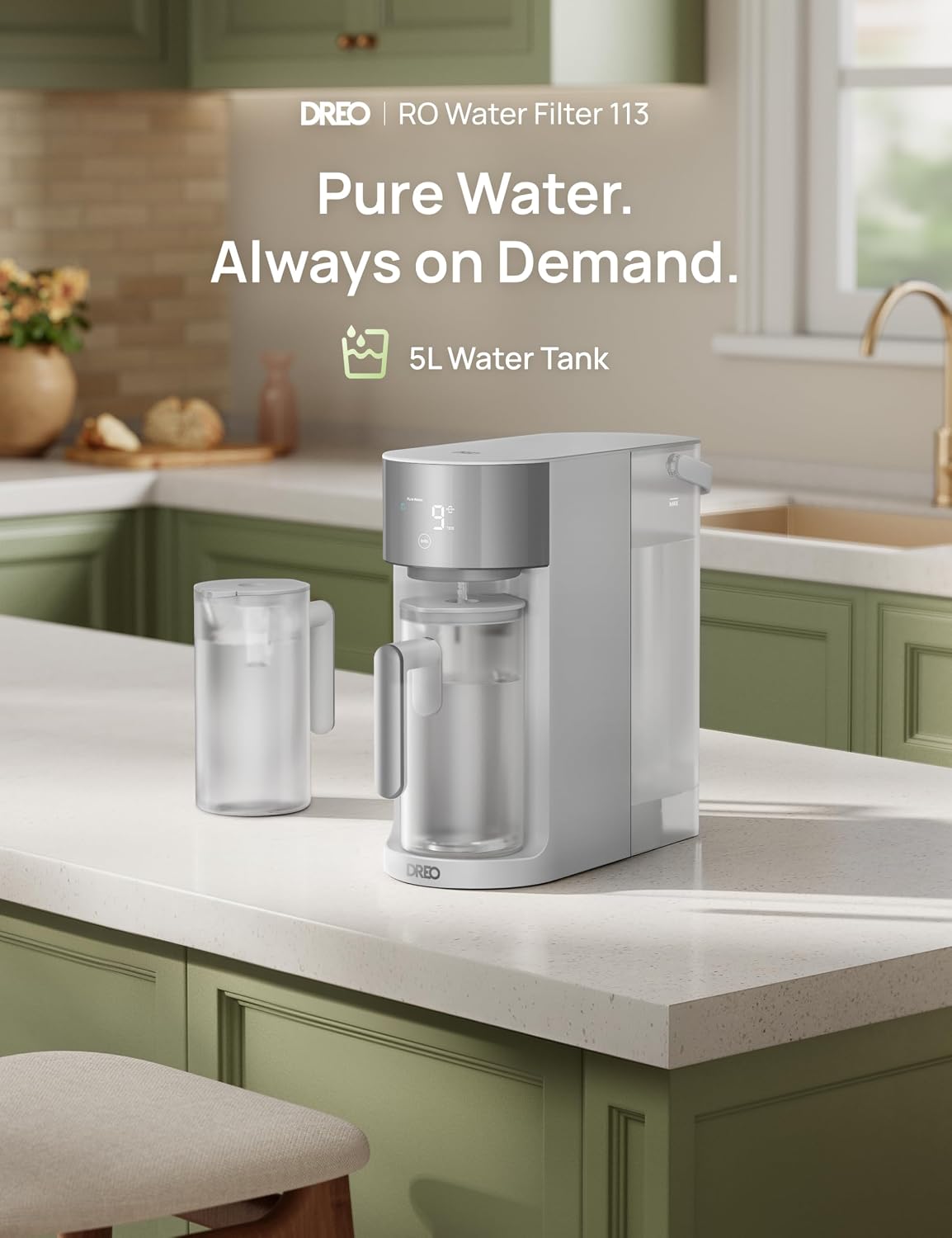 DREO Reverse Osmosis Water Filter Countertop System, RO Water Filter 113 5L