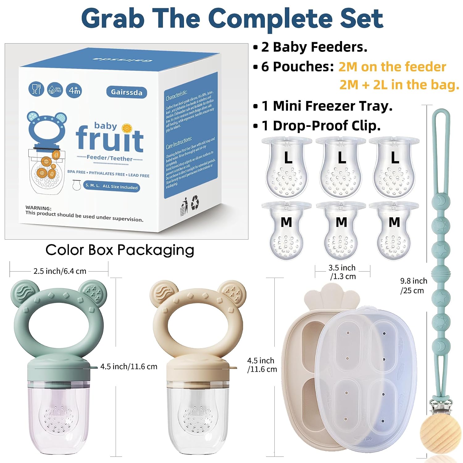 4-Pack Anti-Drop Baby Fruit Feeder Set with Mini Freezer Tray for Teething