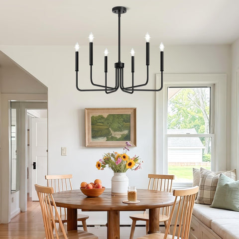 Black Chandelier, 6-Light Farmhouse Chandelier for Dining Room Lighting Fixtures Hanging, Industrial Modern Chandelier for Bedroom, Foyer, Hall, Kitchen, Living Room, Entryway (No Assembly Required)