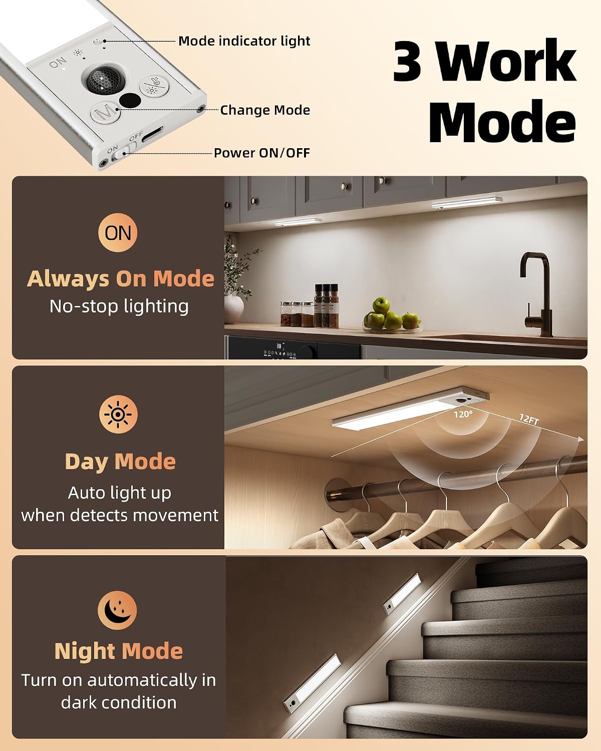 EZVALO 12inch Under Cabinet Lighting, 2 Pack 3100mAh Rechargeable Wireless Motion Sensor Lights Indoor, Dimmable Magnetic Closet Lights, Under Counter Lights for Kitchen, Pantry, Stairs