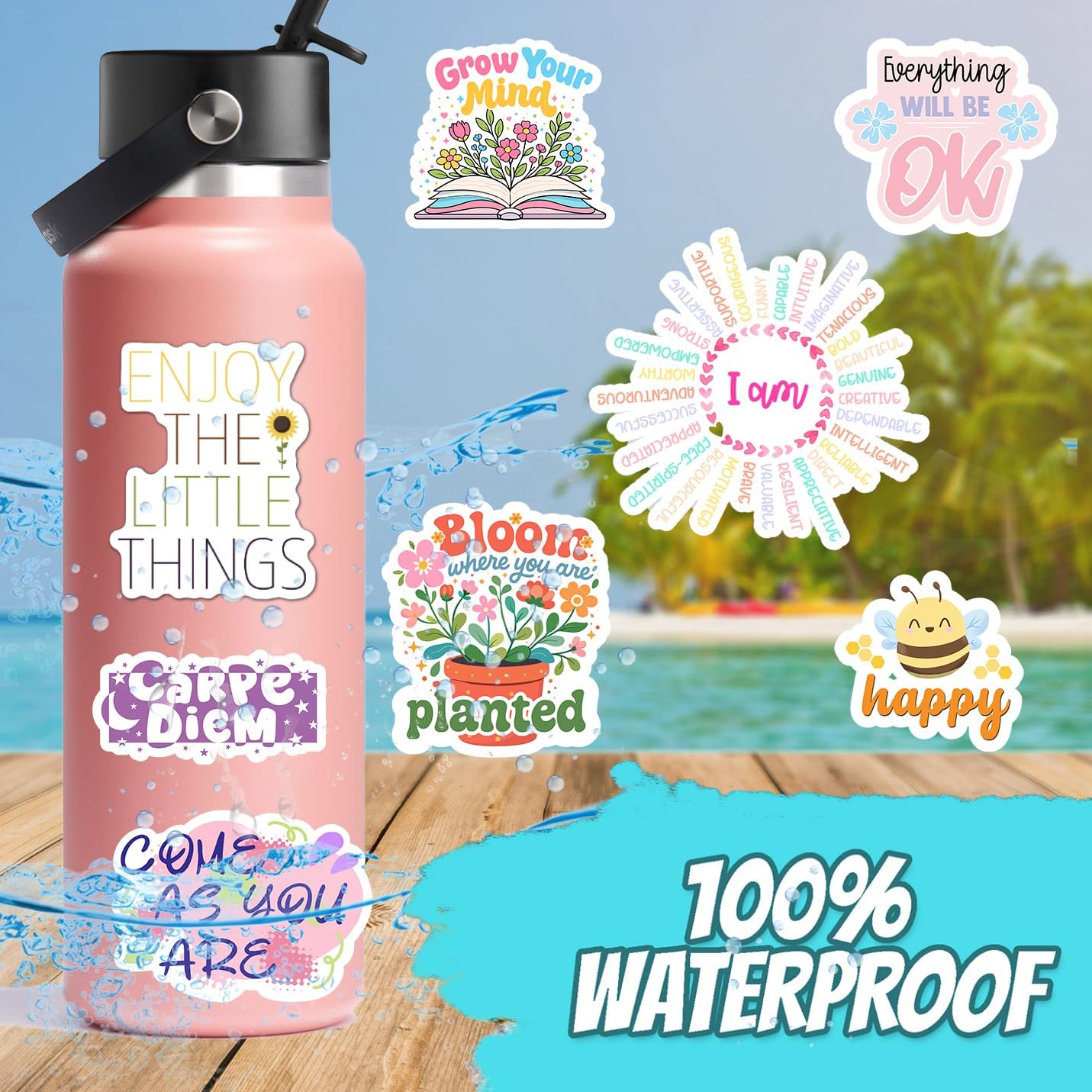300PCS Affirmation Stickers by Puraesla - Holographic Motivational Sticker Pack, Positive Journal Encouraging Shiny Quotes for Kids, Teachers, Classroom, Waterproof Scrapbook Supplies