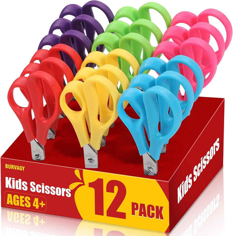 BURVAGY 12 Pack 5.5" Kids Scissors Safety Small Child Scissors for School
