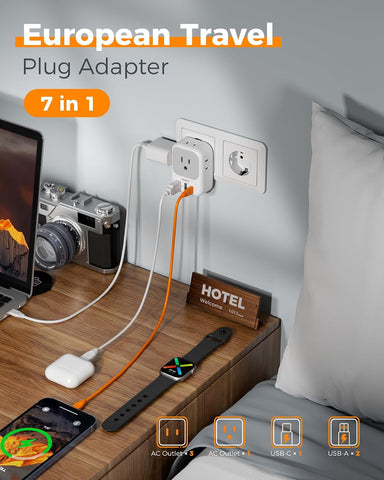TESSAN European Travel Plug Adapter USB C, International Plug Adaptor