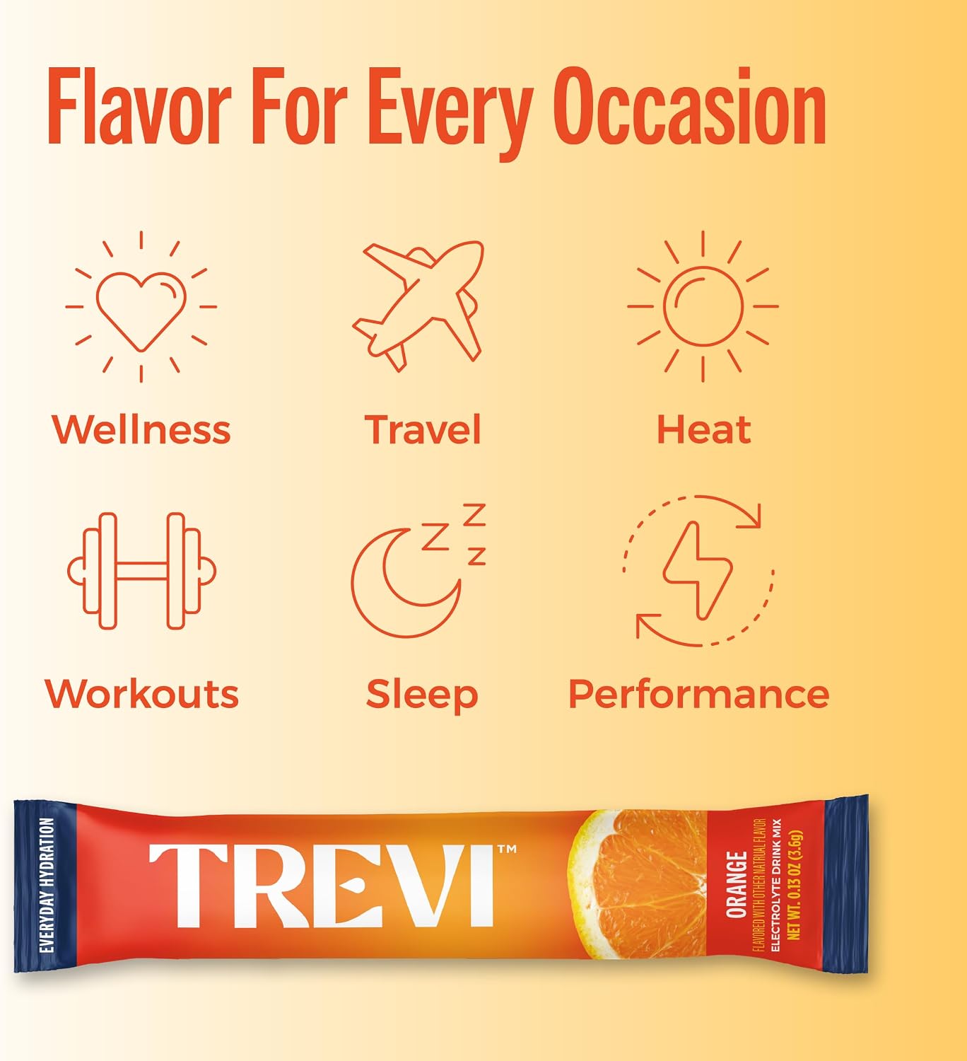 TREVI Electrolytes Powder Packets, Sugar Free Hydration, Orange 20 Pack