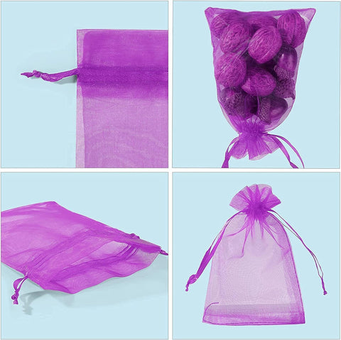 ANZNKU 100 PCS Organza Bags 5 x 7, Purple Small Mesh Gift Bags Drawstring