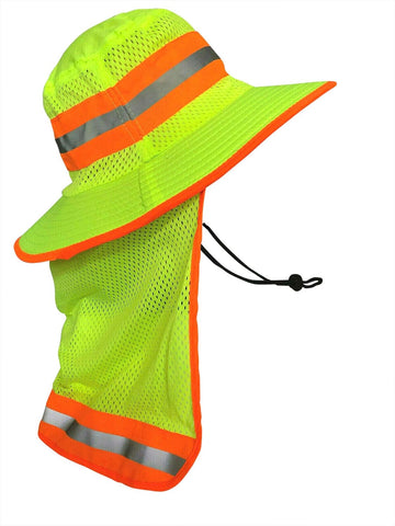Men High Visibility Reflective Sun Hat with Neck Flap Wide Brim Boonie Hat Bucket Cap