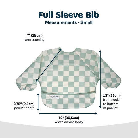 Tiny Twinkle Long Sleeve Bib for Babies & Toddlers | Waterproof Smock Bib for Eating | Machine Washable & Mess-Proof Feeding Essentials | Newborn Shower Gift (Checkers Sage, 6–24M)