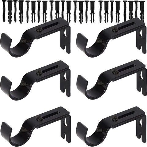 Curtain Rod Brackets for Adjustable, 6 Pack Premium Rod Bracket for Walls, Curtain Rod Holder, Drapery Rod Holders Hardware Window Curtain Rod Support Hanger for 1 Inch Rod (Black-6Pack)