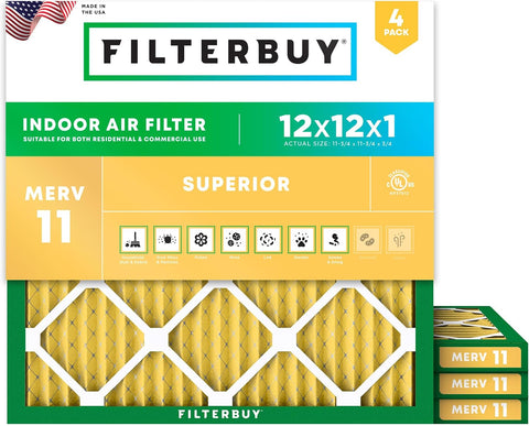 Filterbuy 12x12x1 Air Filter MERV 11 Pet & Allergy Defense (4-Pack)