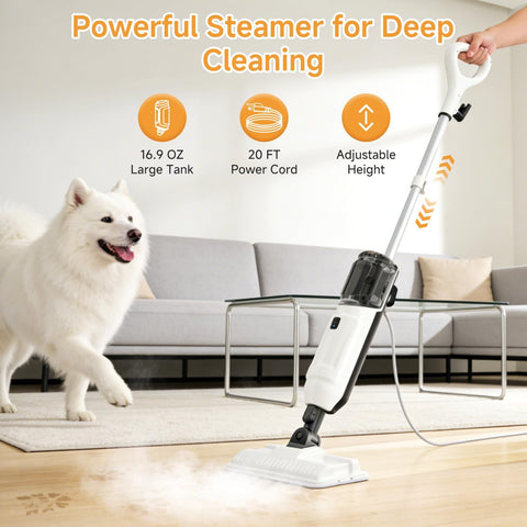 Steam Mop Cleaner 260°F Steam in 15s, 16.9oz Tank Hardwood and Tile
