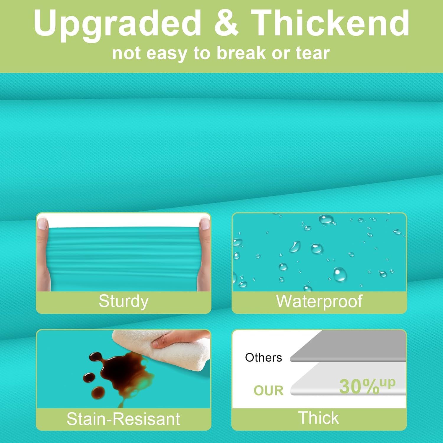 QIKSION 12 Pack Teal Plastic Tablecloth, Turquoise Table Cloth Disposable