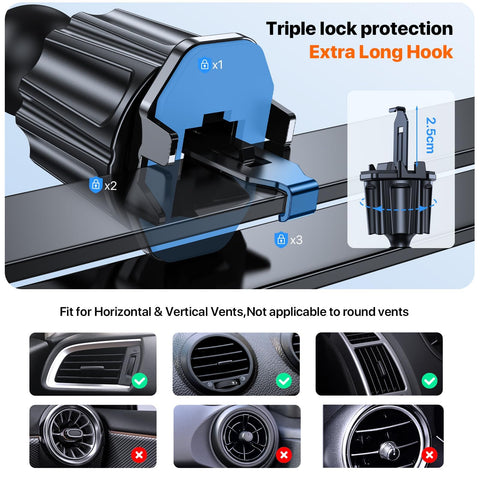 Miracase Phone Holders for Your Car with Metal Hook Clip, Air Vent Cell Phone Car Mount, Universal Automobile Cradle Compatible with iPhone Android and All Smartphones