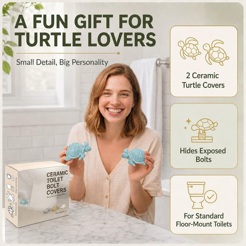 Sea Turtle Ceramic Toilet Bolt Covers Decorative Bathroom, 2 Pack, Blue