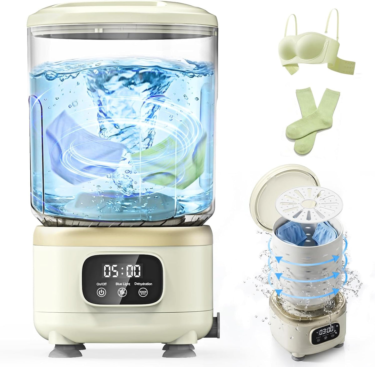 2L Mini Washing Machine, Portable Underwear Washer with 3 Modes