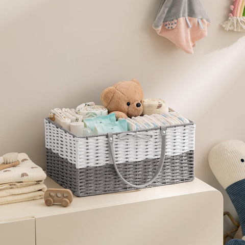 HBlife Large Baby Diaper Caddy Organizer, Paper Rope Storage Baskets Nursery Bin with Removable Divider, Portable Car Organizer for Diapers, Baby Shower Gifts, Newborn Essentials Must Haves
