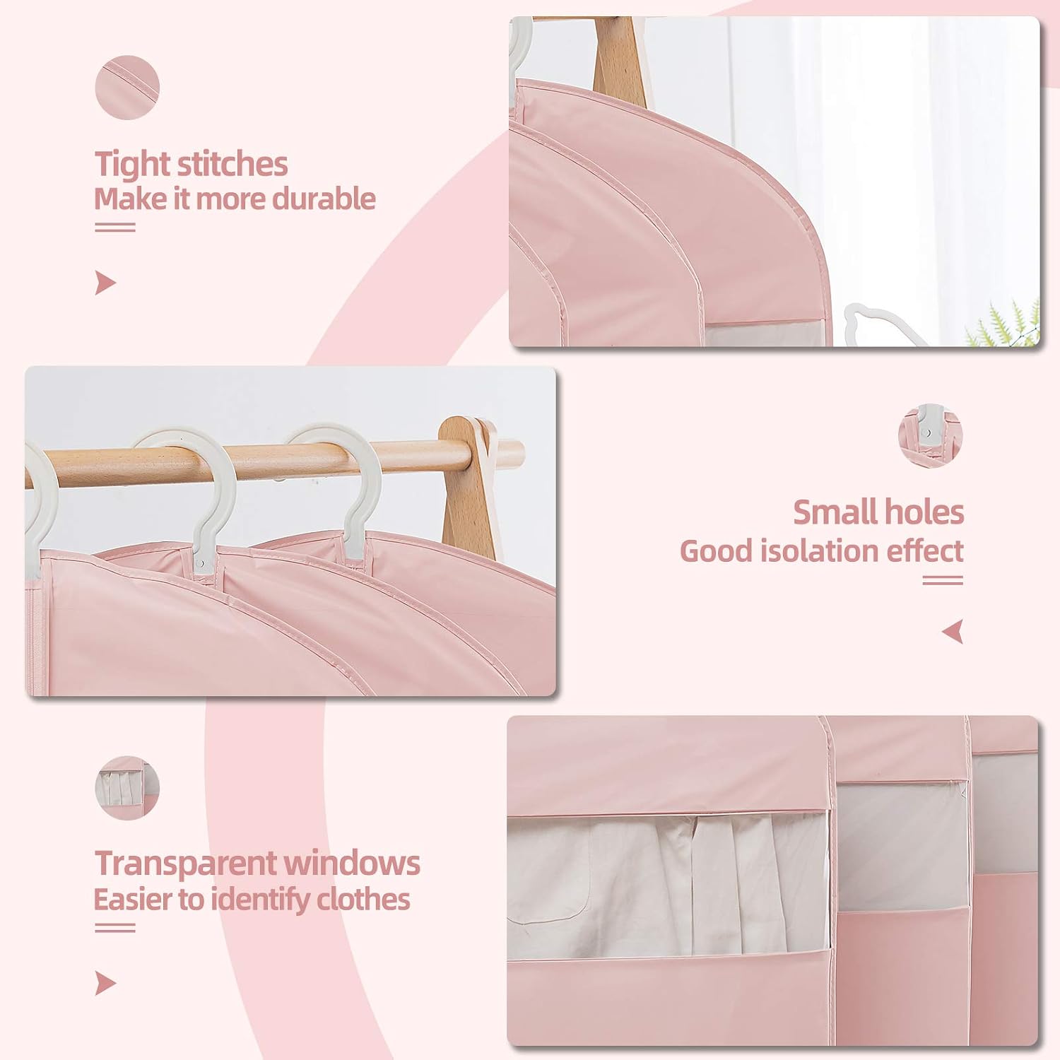 MARMINS Pink Dress Bags for Gowns Long, 65'' Long Dress Clear Garment Bag(Set of 2, 23.3'' X 65'')