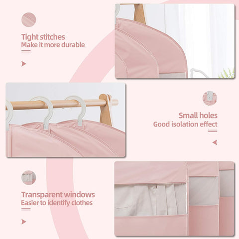 MARMINS Pink Dress Bags for Gowns Long, 65'' Long Dress Clear Garment Bag(Set of 2, 23.3'' X 65'')
