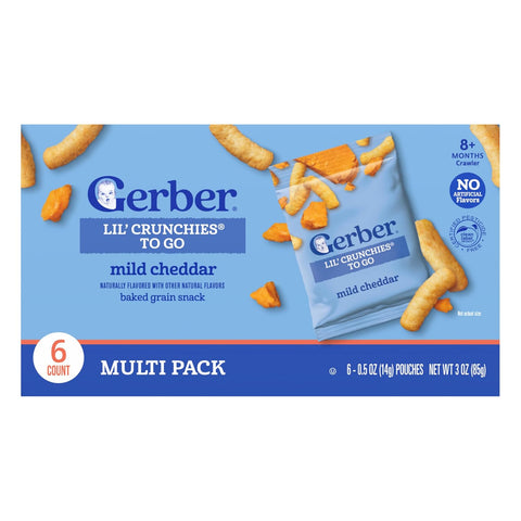Gerber Crunchies To Go Mild Cheddar Snack, 0.5 Oz, 6 Pack