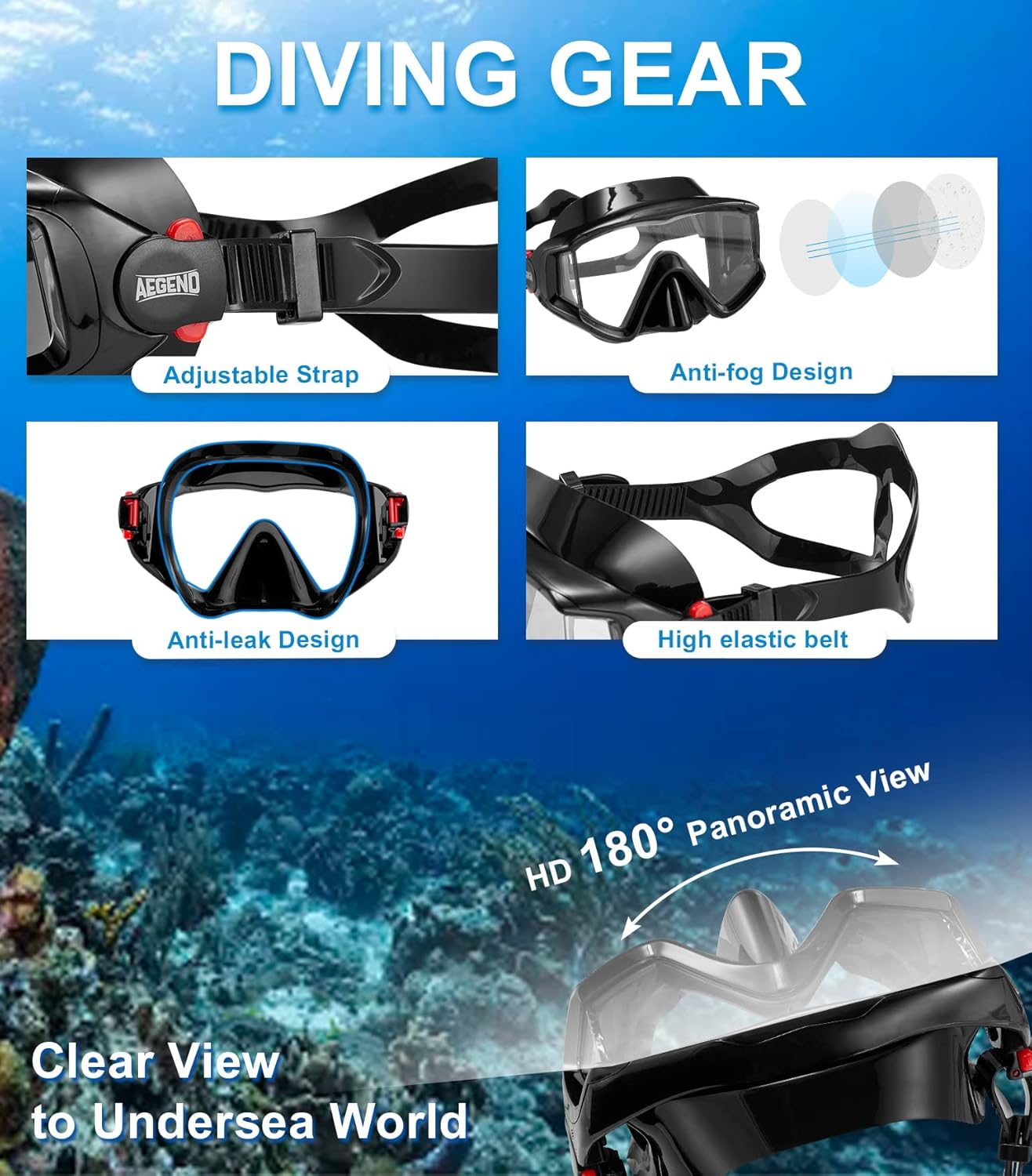 Aegend Snorkeling Gear for Adult Kid - Anti-Fog Mask with Top Dry Valve