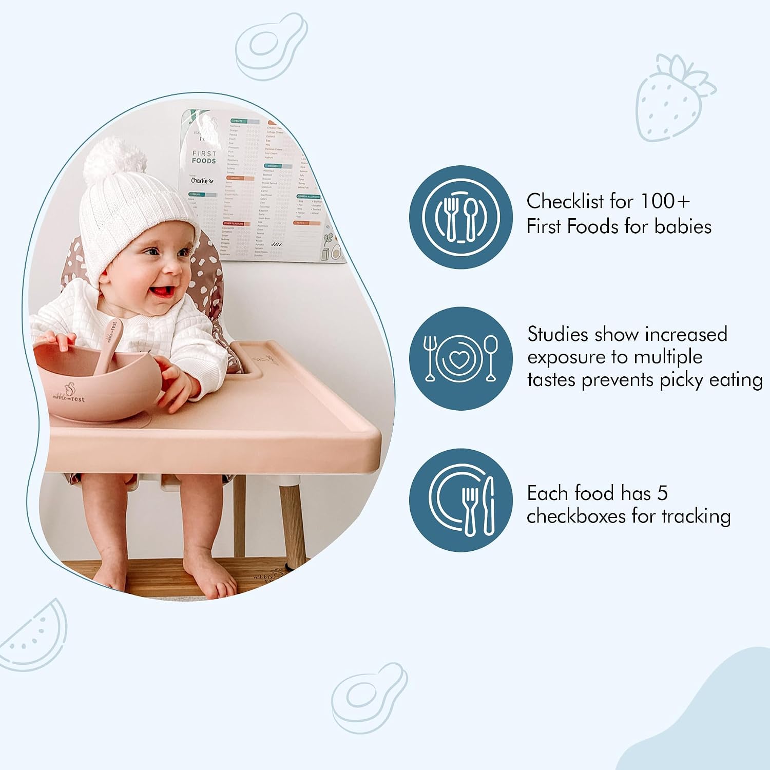 Nibble and Rest Baby's First Foods Tracker Fridge Magnet, Dry Erase Activity Poster, Daily Food Log, 101 Before One, Baby Food Chart/Checklist 25x35cm