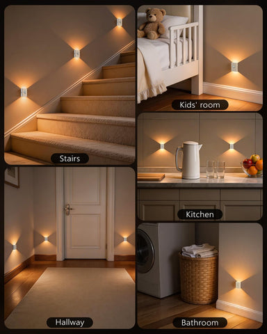 WILLED Rechargeable Motion Sensor Stair Lights Indoor, Warm White Magnetic Stick-on Battery Powered Night Lights for Stairway, Hallway, Bedroom, Closet, 6 Pack