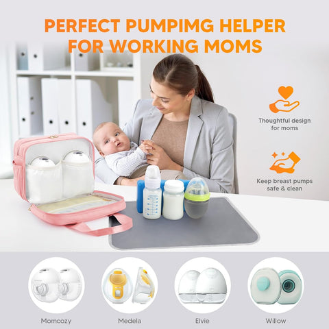 PIIOSER Breastmilk Cooler Travel Bag with Ice Pack, Compatible with Wearable Breast Pumps & Accessories - Portable Hands Free Breast Pump Carrying Case for Nursing & Working Moms, Pink