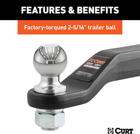 CURT 45331 Loaded Ball Mount, 2-5/16" Ball, 15,000 lb, 2" Drop
