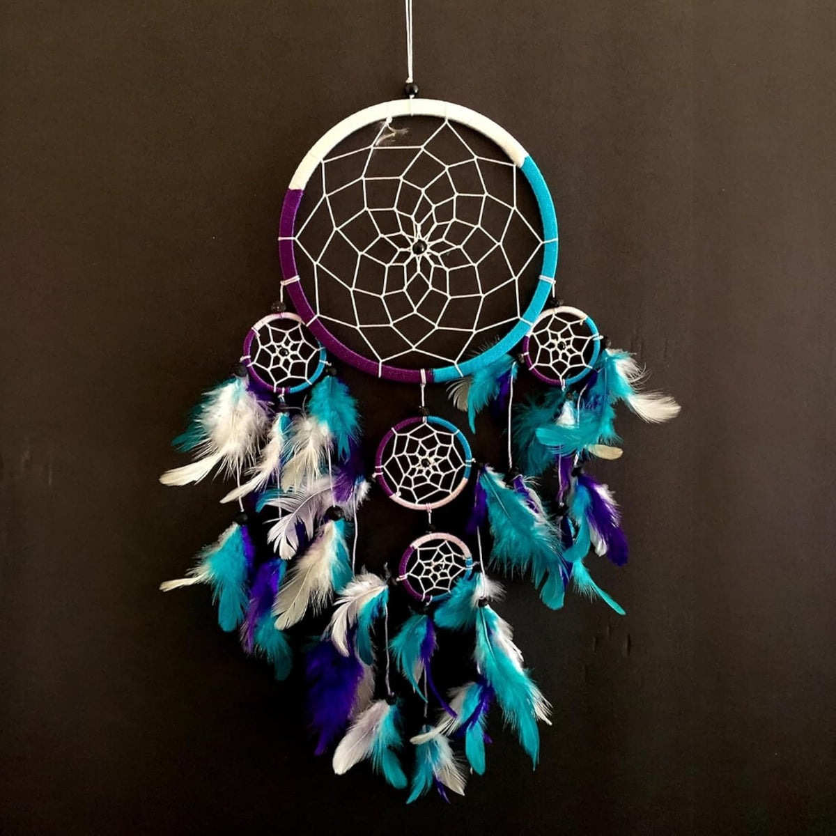 OMA Large Dream Catcher Wall Decor – Tie Dye Dream Catcher with Turquoise, Purple & White Feathers for Bedroom, Living Room, Dorms & Gift, Size - 9” x 30”