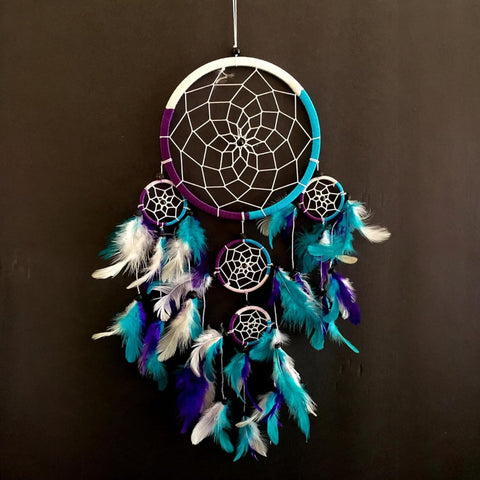OMA Large Dream Catcher Wall Decor – Tie Dye Dream Catcher with Turquoise, Purple & White Feathers for Bedroom, Living Room, Dorms & Gift, Size - 9” x 30”