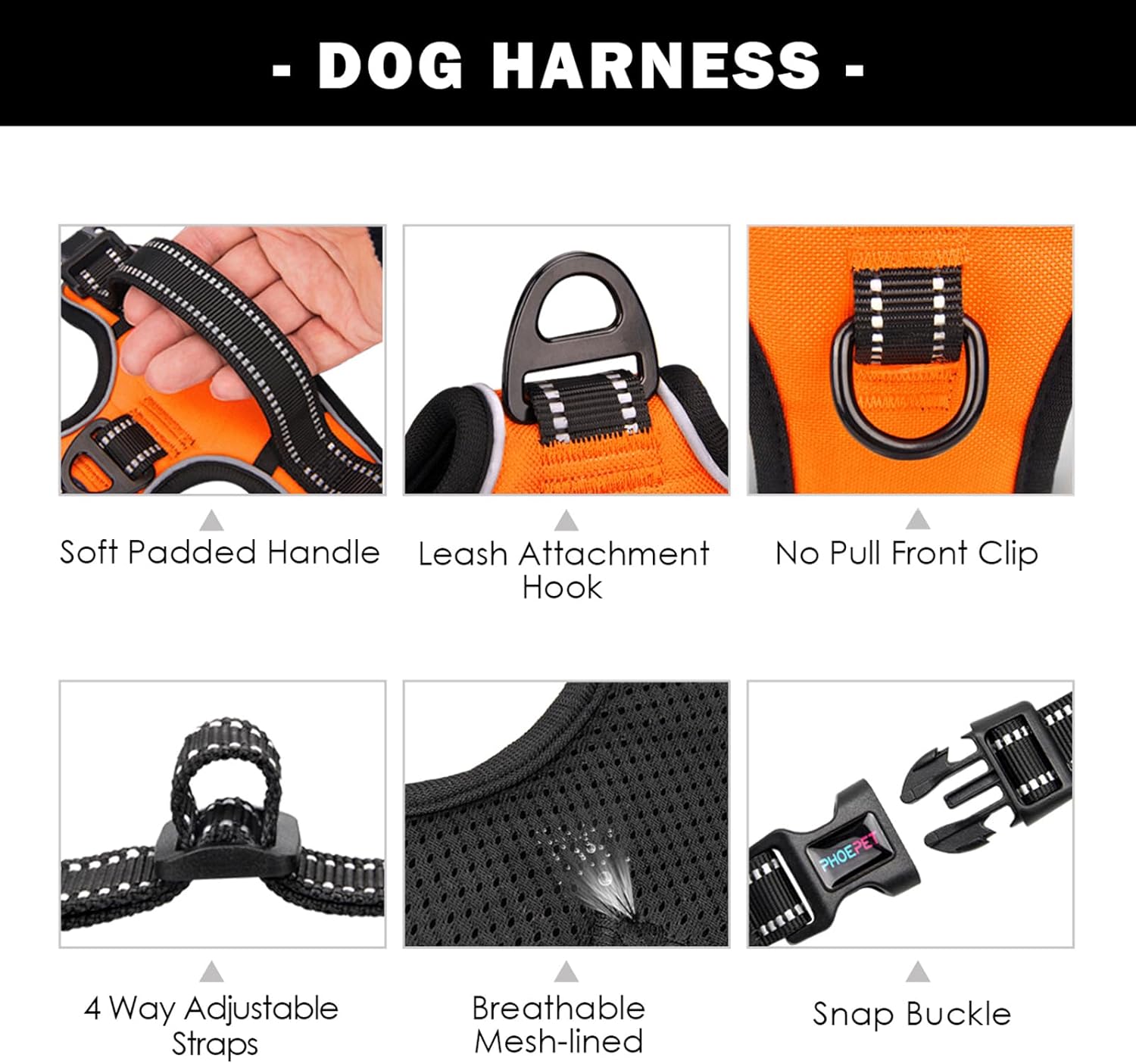 PHOEPET Reflective Dog Harness Large Breed Adjustable No Pull Vest