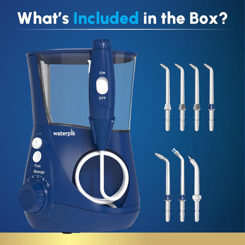Waterpik Aquarius Countertop Water Flosser with 10 Settings, 7 Tips, Blue