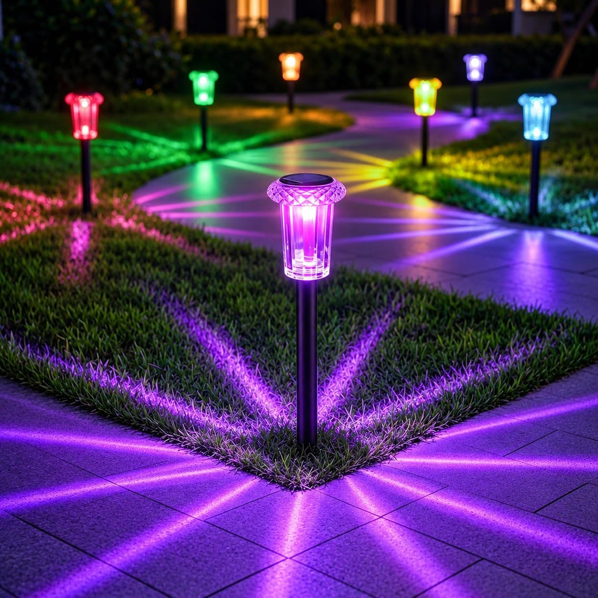 Eyrosa 10 Pack Color Changing Solar Pathway Lights, Starburst Garden Lights