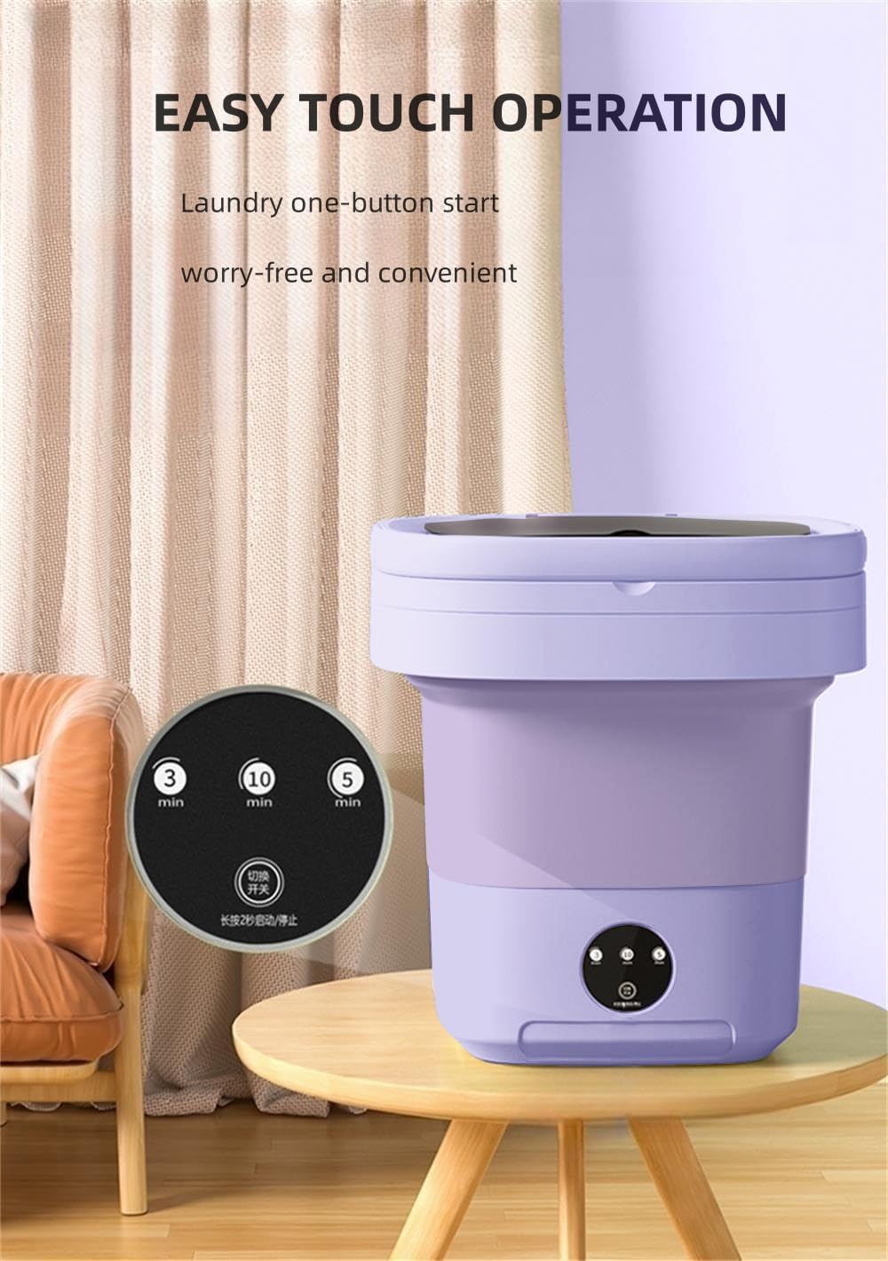 Portable washing machine,Mini Washer,11L upgraded large capacity foldable Washer.Deep cleaning of underwear, baby clothes and other small clothes.Suitable for apartments, dormitories, hotels.(Purple)