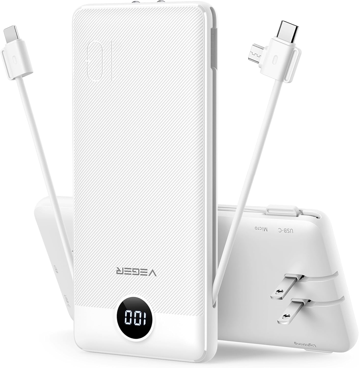 VEGER Portable Charger for iPhone, Power Bank Built in Cables and Wall Plug