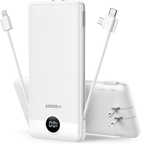 VEGER Portable Charger for iPhone, Power Bank Built in Cables and Wall Plug