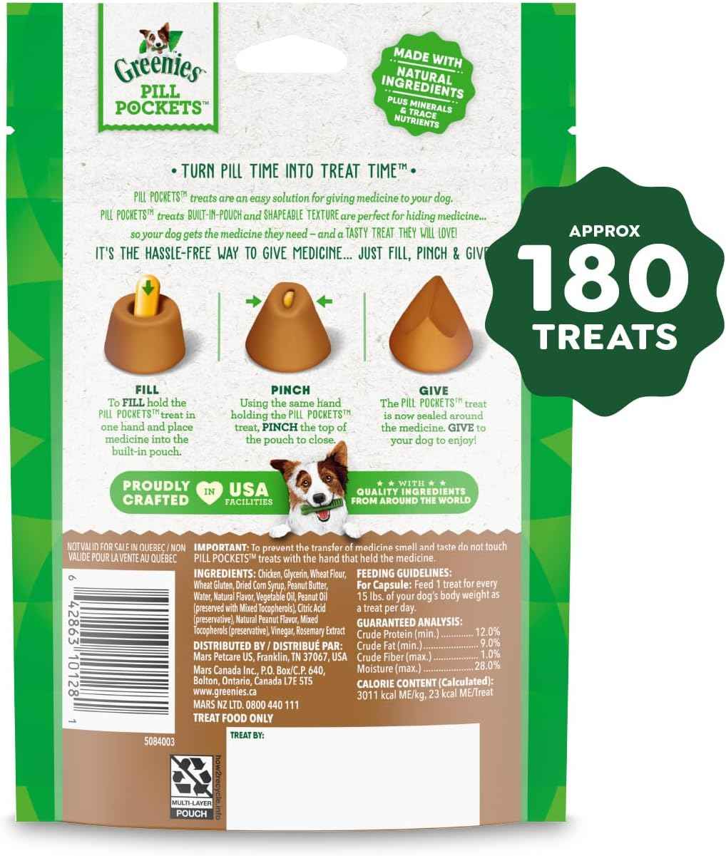 Greenies Pill Pockets Large Size Dog Treats, Peanut Butter, 7.9 oz, 6-Pack