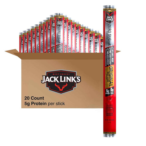 Jack Link's Original Zero Sugar Beef Sticks - (20 Pack) 0.92 oz Meat Sticks - Ready to Eat Protein Snacks - 5g Protein per Serving - Made with 100% Real Beef