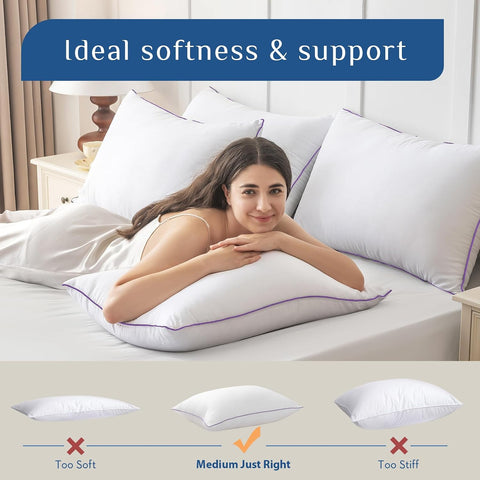 JOLLYVOGUE Firm Pillows Queen Size Set of 2, Supportive Bed Pillows with Oeko-Tex Certified Down Alternative Fill, Luxury Hotel Quality for Back, Stomach and Side Sleepers