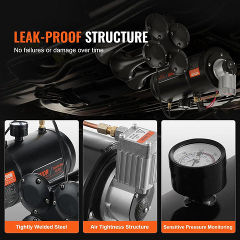 VEVOR 4 Trumpet Air Horn Kit, 150dB Train Horns for Pickup Trucks, Black
