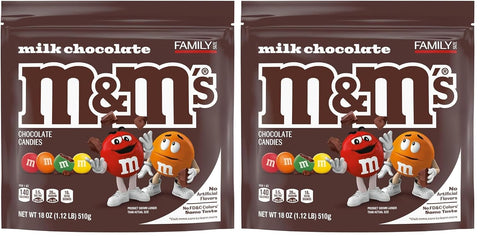 M&M'S Chocolate Candy No Artificial Flavor, No FD&C Color, Family Size 18Oz (Pack of 2)