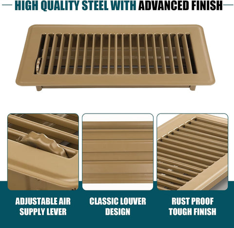 VOISEN Floor Register 4x10, 6 Pack Brown Floor Vent Covers