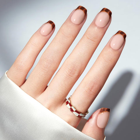 Modelones Fall Leopard French Tip Press on Nails Short Square Fake Nails