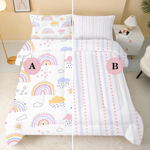 White Rainbow Comforter Twin XL/Twin Duvet Insert, Lightweight Stars Bedding Comforters for All Season, Soft Clouds Cute Bedding Set - 1 Reversible Twin Comforter + 2 Pillowcases