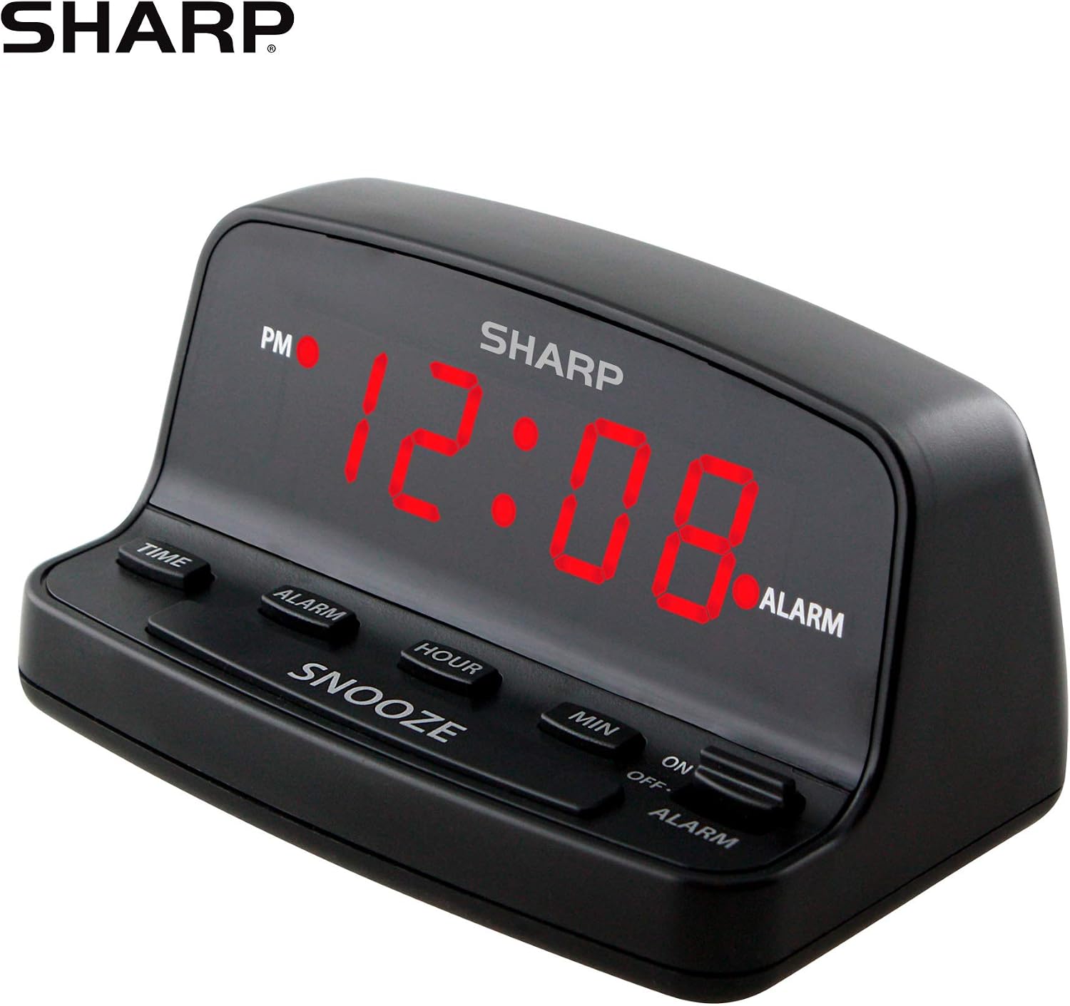 Sharp Digital Alarm Clock with Keyboard Controls, Large Snooze, Red LED